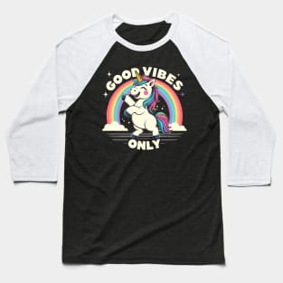 Good Vibes Only Unicorn Rainbow Baseball T-Shirt